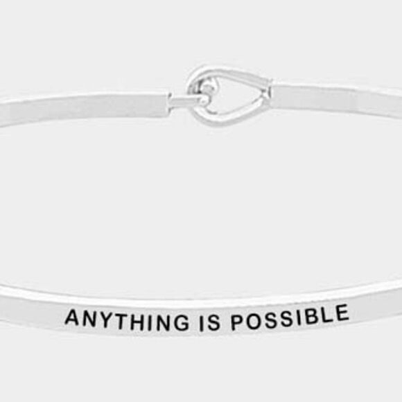 "ANYTHING IS POSSIBLE" Thin Silver Metal Hook Bracelet by FRESH & Co. - Picture 3 of 5
